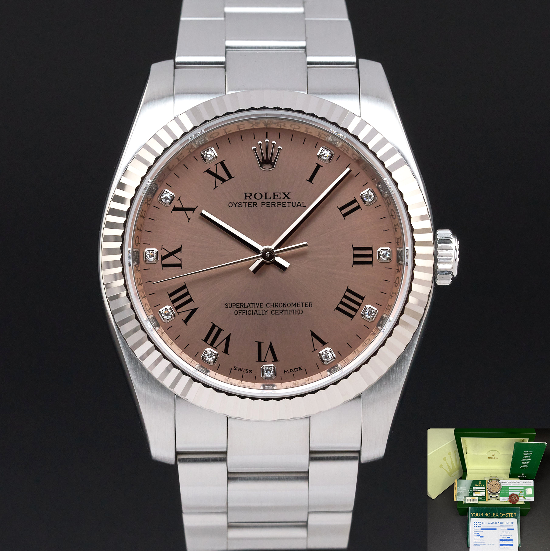 Rolex Oyster Perpetual, 116034, 36mm, 2008, Steel, Pink Diamond
